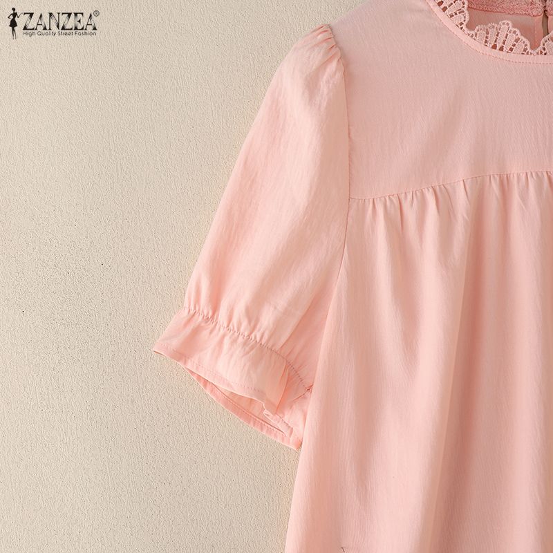 ZANZEA Camicetta a maniche corte ampia con scollo tondo casual da donna