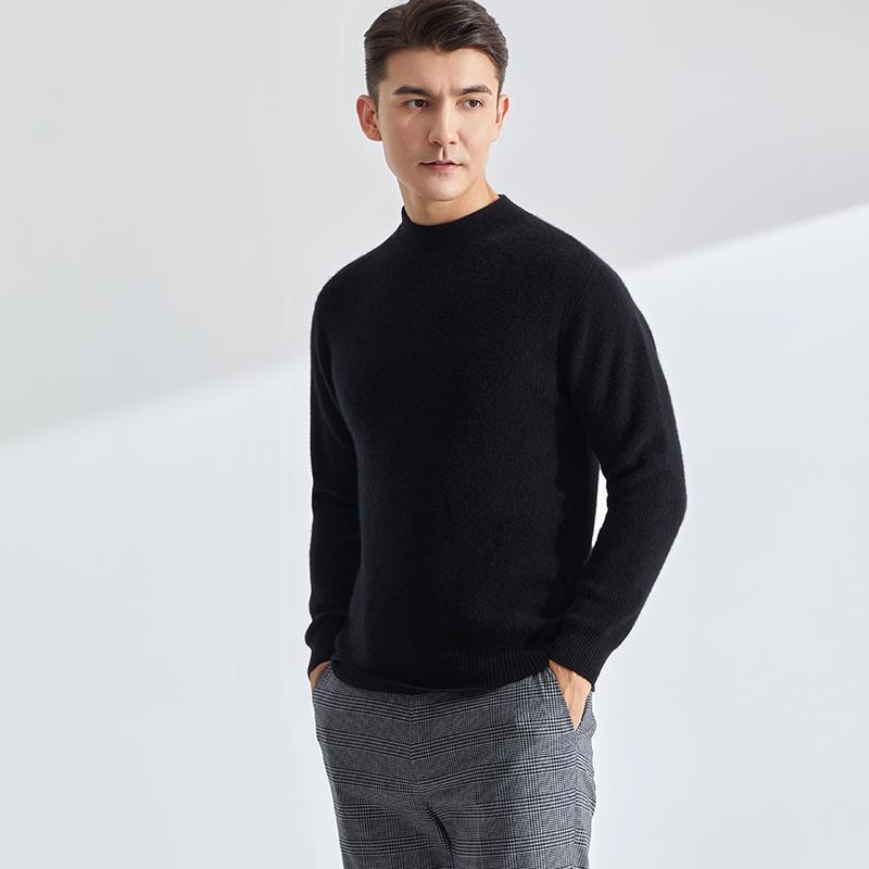 Men's Loose-Fit Semi-High Neck Cashmere Sweater for Autumn/Winter - Business Casual Style
