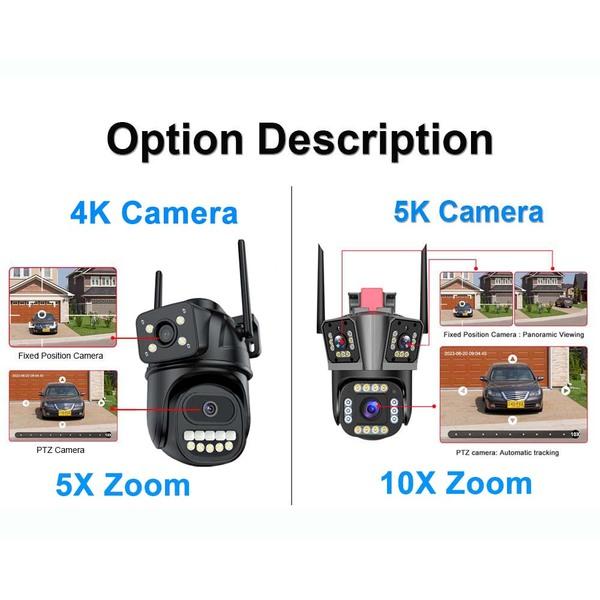 5K 12MP WiFi IP Outdoor 10X Zoom Three Lens Security Human Detection PTZ Video Surveillance Smart Home CCTV Camera