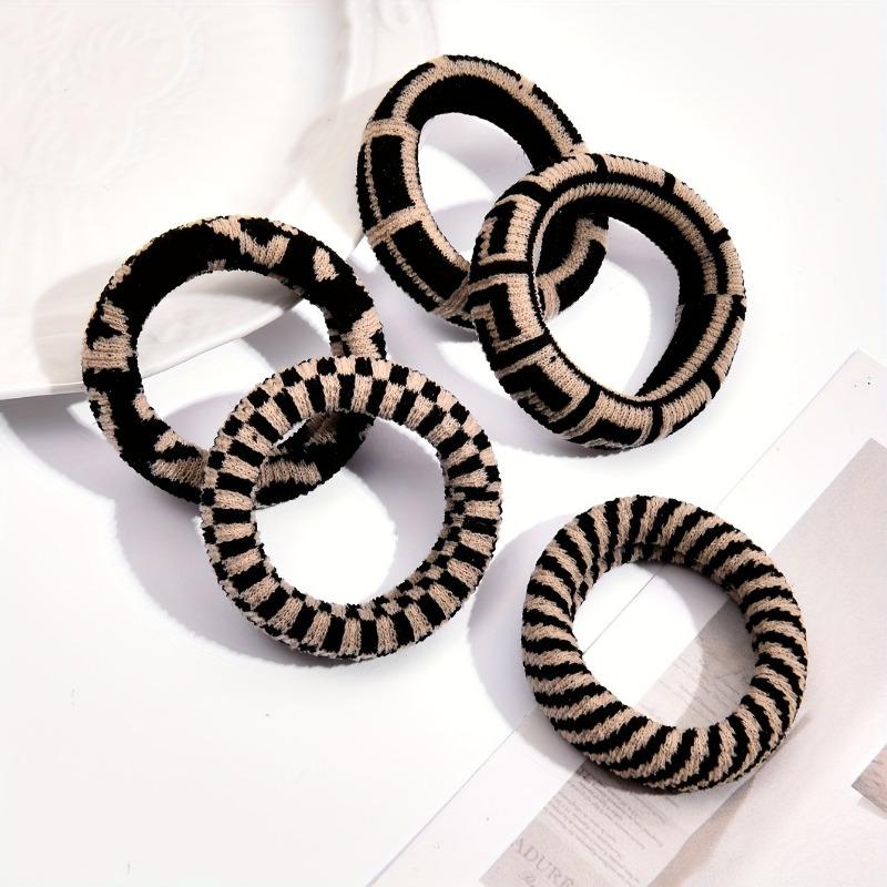 5pcs Printed Seamless Elastic Hair Ties Comfortable And Durable Thickened Hair Rings For Ponytails Hair Accessories For Women