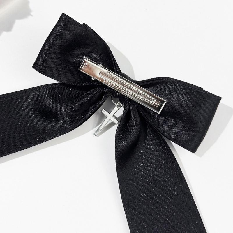 1PC Elegant Bows Hair Clip with Heart Crosses Design Soft Fabric Hairpin For Women Girls Daily Use