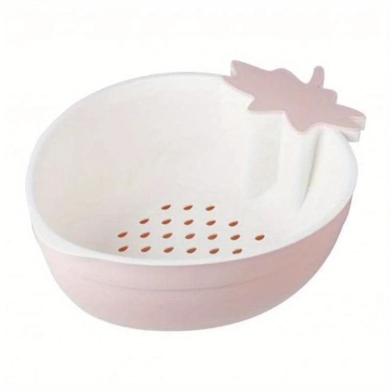 

1 Pcs Household Water Fruit Basket Double Layer Strawberry Shaped Drainage Basket Storage Basket Kitchen Clean Tools Home Supply