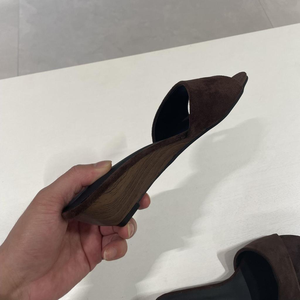 Round Toe Wedge Women's One-word Slippers 2025 Summer New Retro Simple Open-toed Sandals Women