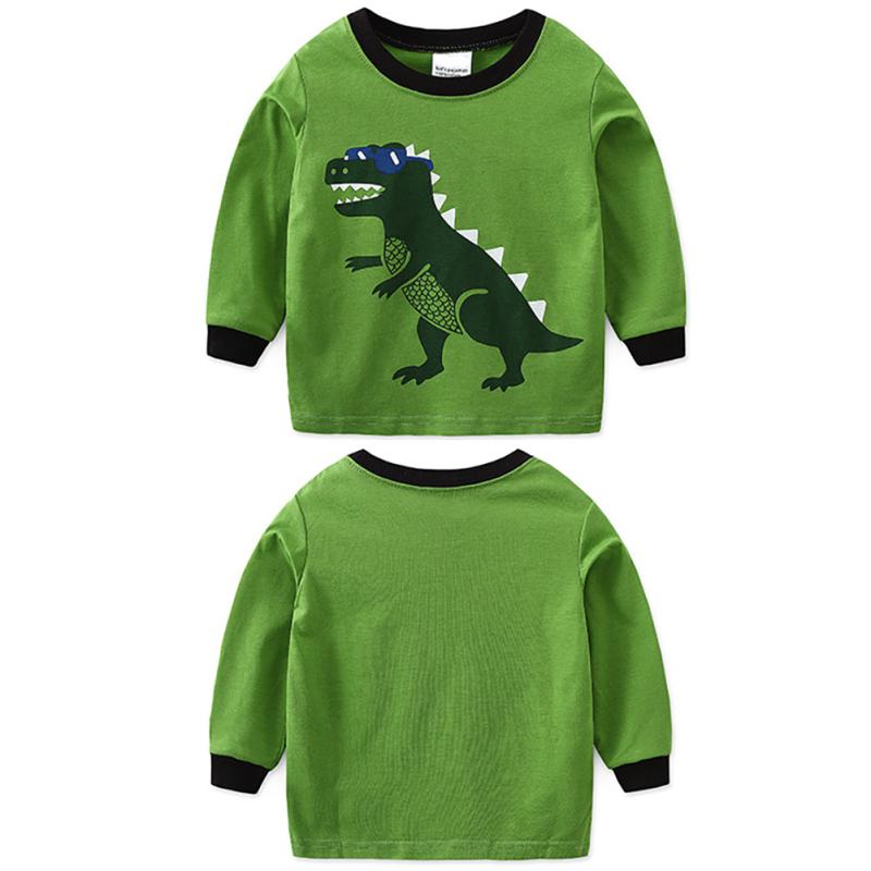 2ks sada domácího oblečení s dlouhým rukávem pro chlapce Roztomilý dinosaurus s potiskem topy s kulatým výstřihem, kalhoty, kostým