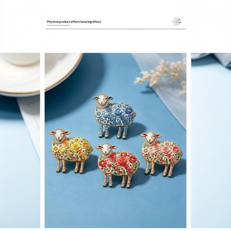 Fåre Mode Broche 4 Farver Rhinsten Blomstret Design Gedens År Mindesmærke Reversnål til Forretningsanledninger