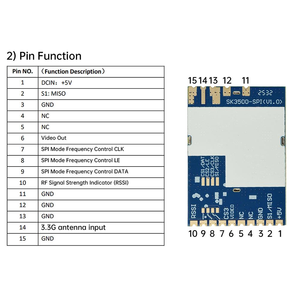 DC 5V SK3500-SPI 3.3G 3100MHz-3800MHz VRX Wireless Analog SPI Open Source Receiver Module DIY FT3500 RX3364