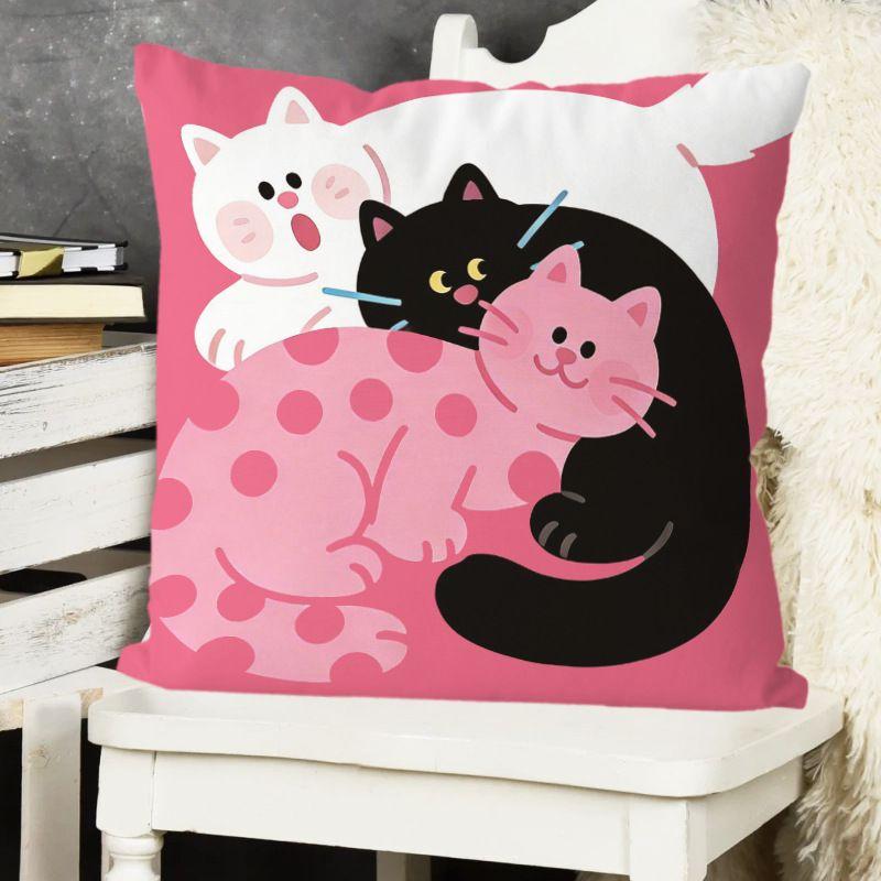Cute Pink Polka-Dot Cat Pillow  Home Decor Pillow for Sofas, Beds, and Backrests  Car Headrest Pillow