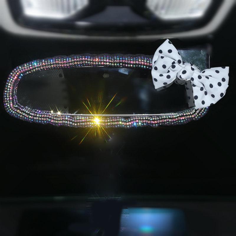 Bling Diamond Bow Car Mirror Cover Universal Stretch Crystal Auto Interior Rearview Mirror Case Decor Accessories For Women