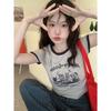 Women's Crew Neck Short Sleeve Slim Fit Letter Print Cropped Tee Casual Top