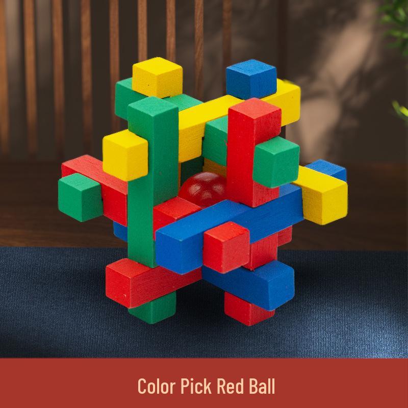 Colorful Wooden Kongming & Luban Lock Puzzle - Fun Brain-Teasing Disentanglement Challenge
