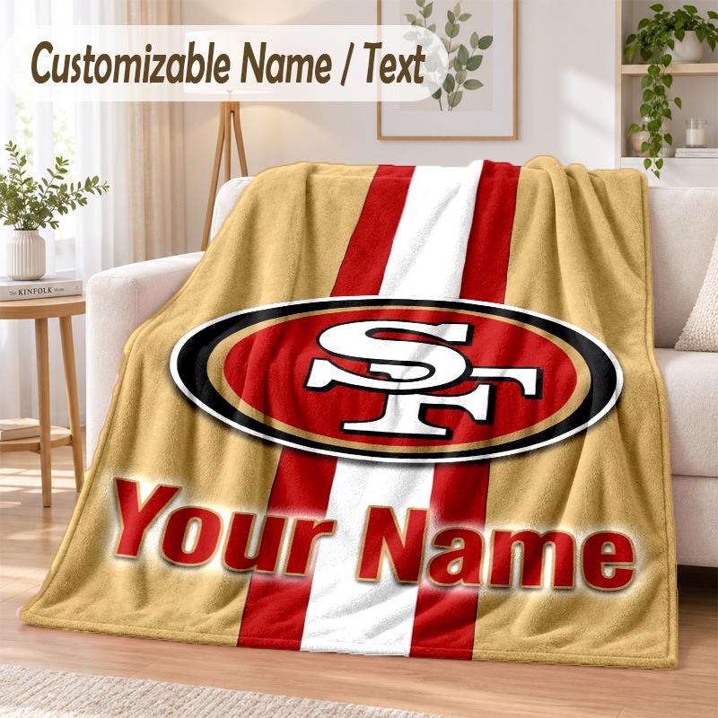 Custom Text Flannel Blanket San Francisco 49ers Print Warm Cozy Blanket Home Sofa Bedding