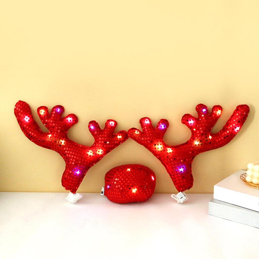 Car Christmas Decorations Christmas Cute Waterproof with LED Light Car Costume Decor Reindeer Antlers & Nose for Winter Holiday