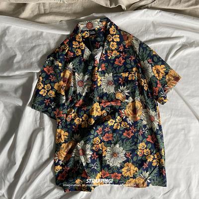 Brand Design Retro Plant Flower Graphic Shirts Men's Boho Fashion Floral Blouse Loose Oversized Lapel Tops Summer Beach Clothing
