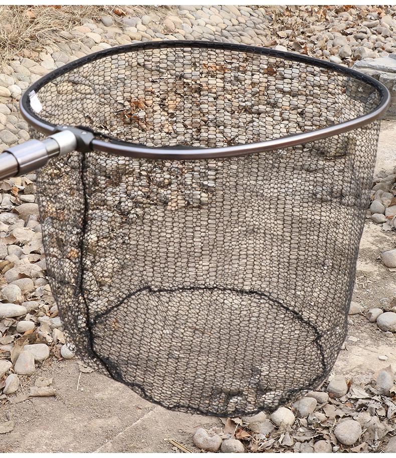 Reinforced Aluminum Alloy Landing Net with Telescopic Handle and Deep Rubber-Coated Net for Large Fish.