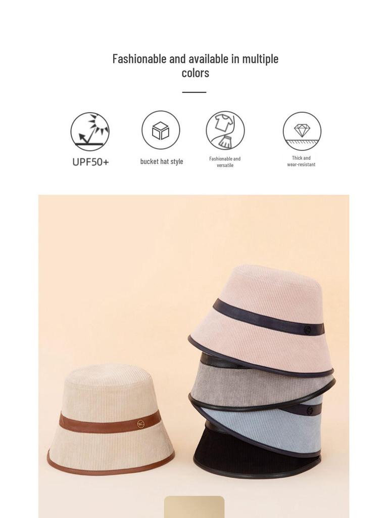 VVC Double-Sided European Style Women's Bucket Hat - Autumn/Winter Knit with PU Leather & Corduroy