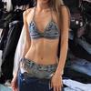 Spicy Girl Sexy Denim Bikini Beach Set: Halter Split Swimsuit