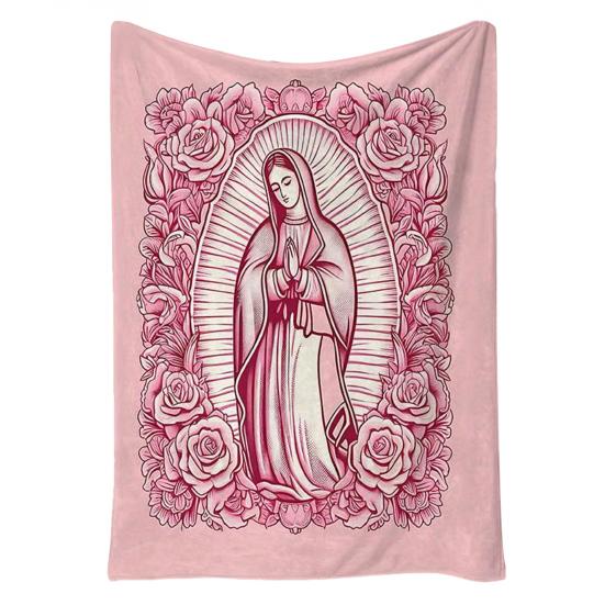 Manta da Virgem Maria e Rosas Manta Religiosa Macia Manta Aconchegante para Sofá Cama Decoração de Casa Uso para Oração Cristã Meditação