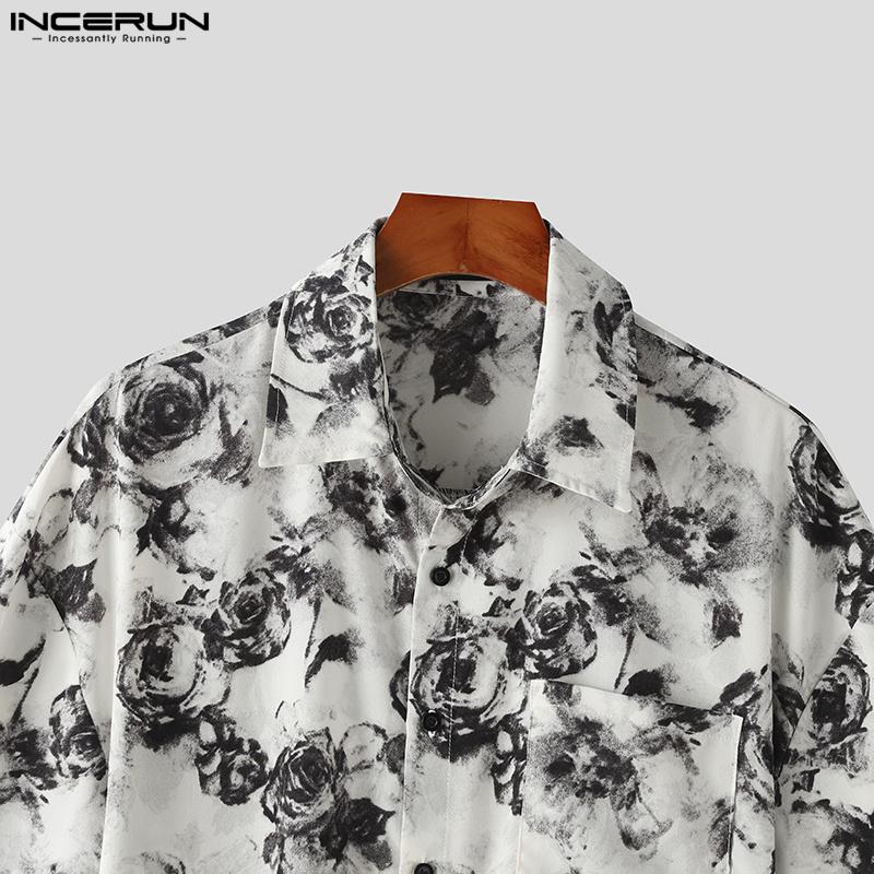 INCERUN Oversized Men Lapel Floral Printed Shirts Beach Holiday Tops