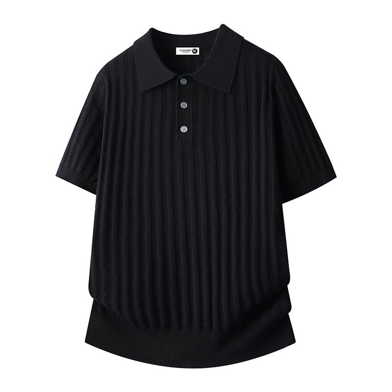 Ice Silk Knitted Short-sleeved Polo Shirt Men's POLO Shirt Lapel T-shirt Breathable Half-sleeve