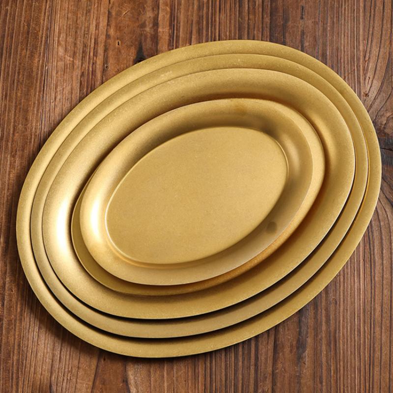Stainless Steel Oval Vegetable Dish Food Grade Undivided Serving Plate for Curry Salad Home Use