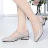 Genuine Leather Lady Pumps Pointed Toe Office Lady Pumps Buckle Strap Shallow Mouth High Heels Thick Heel Wedding Women Shoes