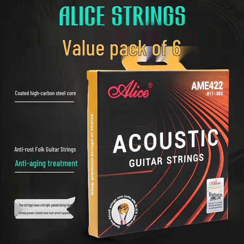 Alice AME422 Phosphor Bronze Folk Guitar Strings, Full Set of 6 Strings, 1st String Included