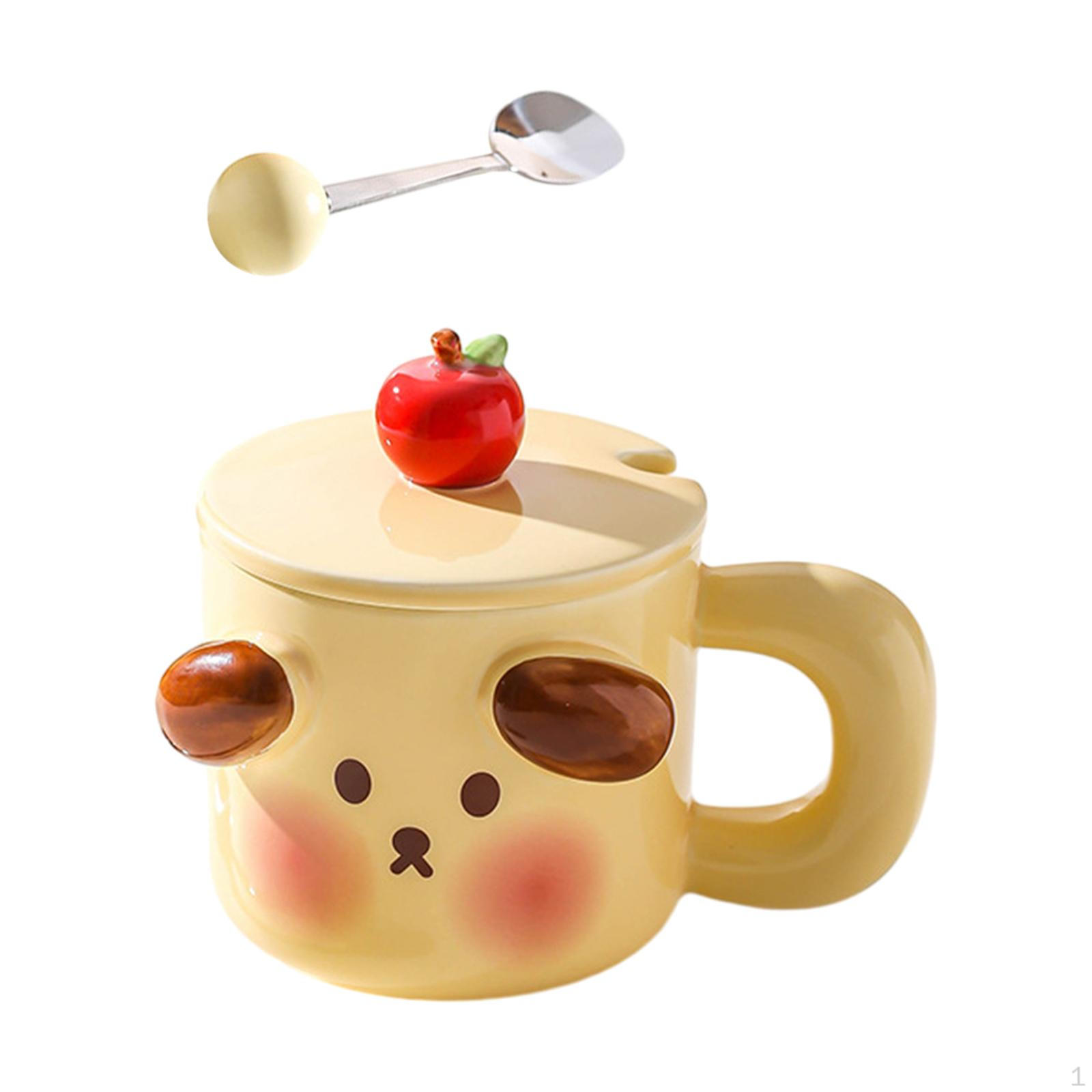 Ceramic Coffee Cup with Handle and Lid Ideal for at Home Yellow Dog