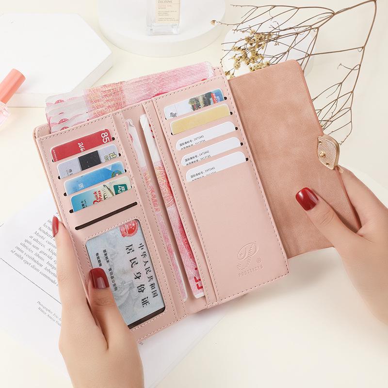 Frauen 2025 Koreanische PU Leder Retro Blatt Schnalle Lange Brieftasche