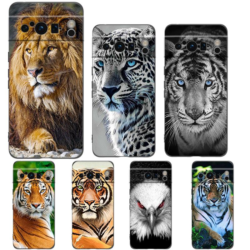 

Tiger Lion Leopard For Google Pixel 8 7 6 Pro 6A 5G Black Phone Case Soft Shockproof Back Cover Silicone TPU Shell Coque