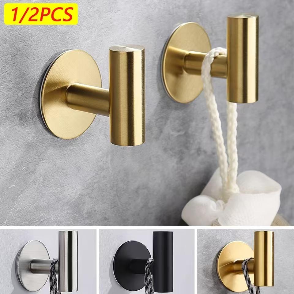 1pc Stainless Steel Self-adhesive Hook Wall Stickers Hanging Hooks Coat Key Towel Holder Bag Hat Hanger Home Accessories Storage