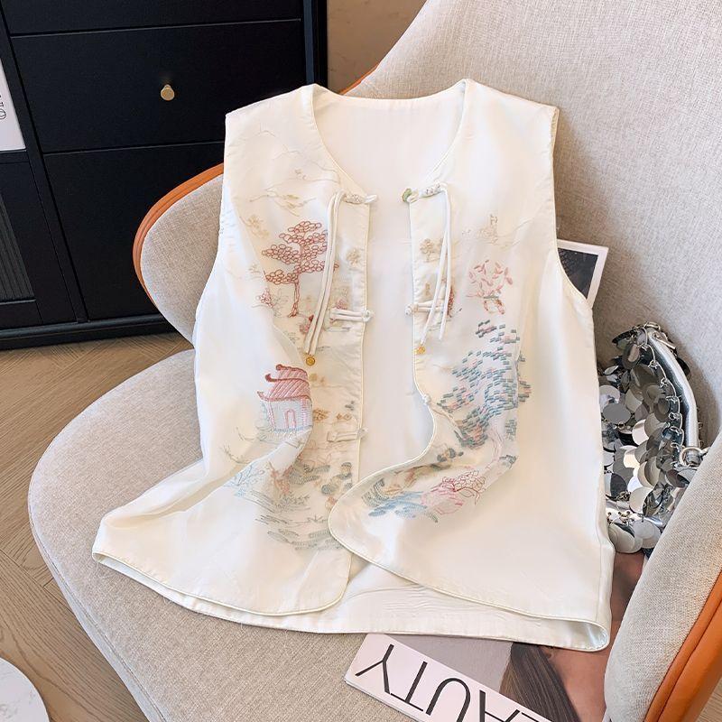 

Антикварный новый жилет жилет жаккардовый универсальный ретро вышитый ручной работы пуговица топ M [Recommended below 50kg]