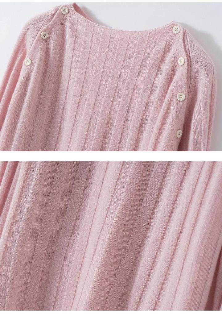 Women's Round Neck Cashmere Ribbed Slim-Fit Sweater, Long-Sleeve Winter Knit Top