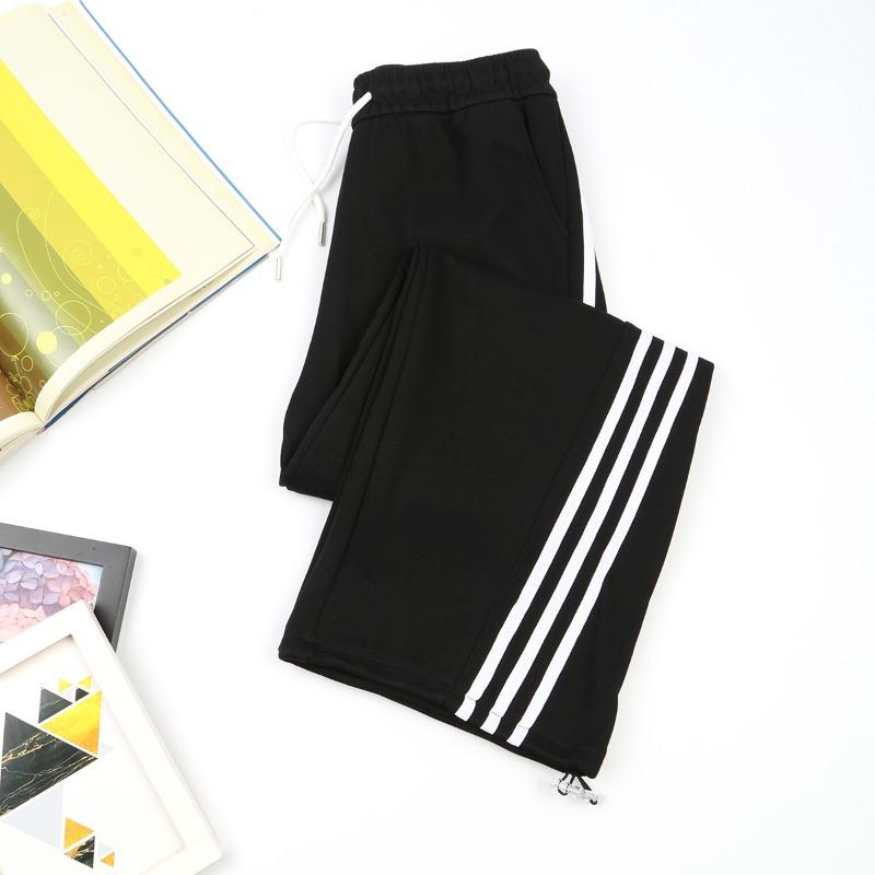 

Scimitar pants women s wide-leg pants casual side stripes can be tied feet two wear straight sweatpants female student pants autumn S чёрный