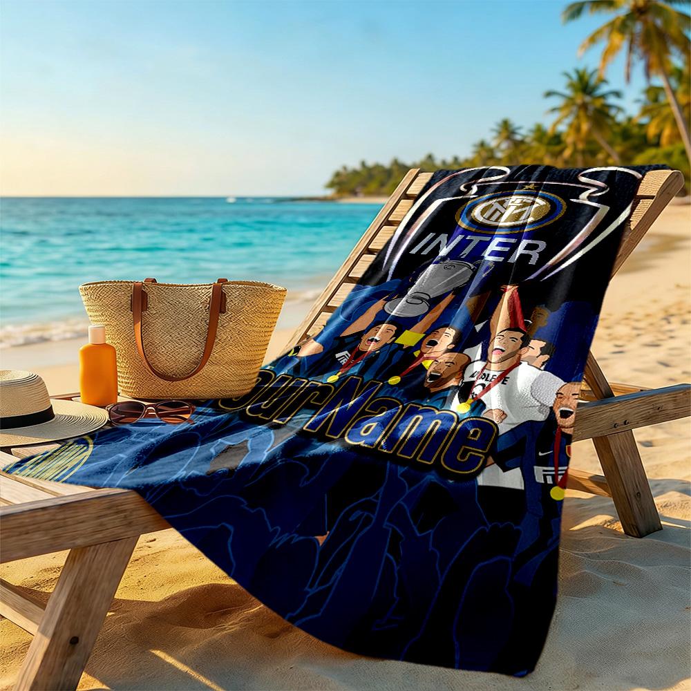 Inter Milan Customizable Name Beach Towel Super Soft Microfiber Quickdry Fabric Suitable for Swimming Gym Camping Yoga Vacation