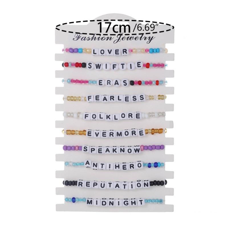 11Pcs Unique Swiftie Bracelets Adjustable Stretch Beaded Beach Bracelets Bohemian Swiftie Letter Bead Wristband Jewelry