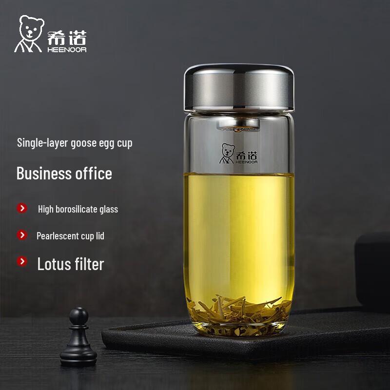 Heenoor XN-7716 Borosilicate Glass Travel Mug with Tea Infuser, 430mL