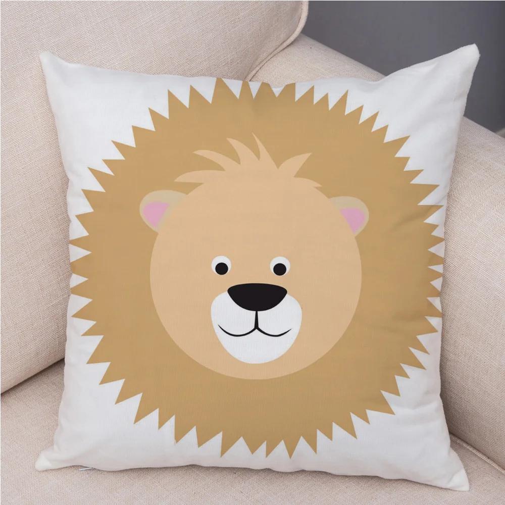 Short Plush 45*45 cm Cute Lion Pillow Case Cartoon Animal Square Cushion Cover for Sofa Home Decorative Printed Throw Pillowcase
