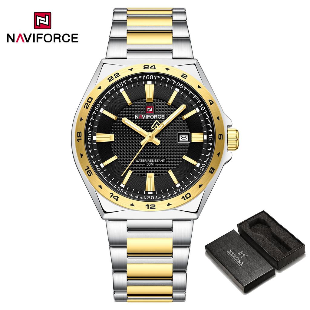 Naviforce Original Quartz Watch for Men Calendar Stainless Steel Strap Luminous Pointer Round Case Waterproof Men Watch NF9266