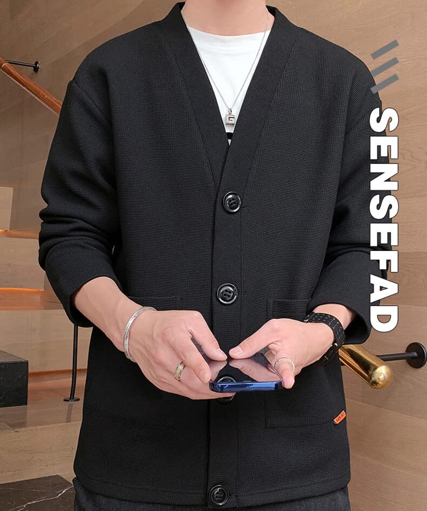Poperdision Strickjacke Übergröße Weich und Schlicht und Einfarbig Lang Stilvoll Locker Herrenjacke, Mantel, Bequem, Stilvoll, Knopfleiste Lässig, Farbe,