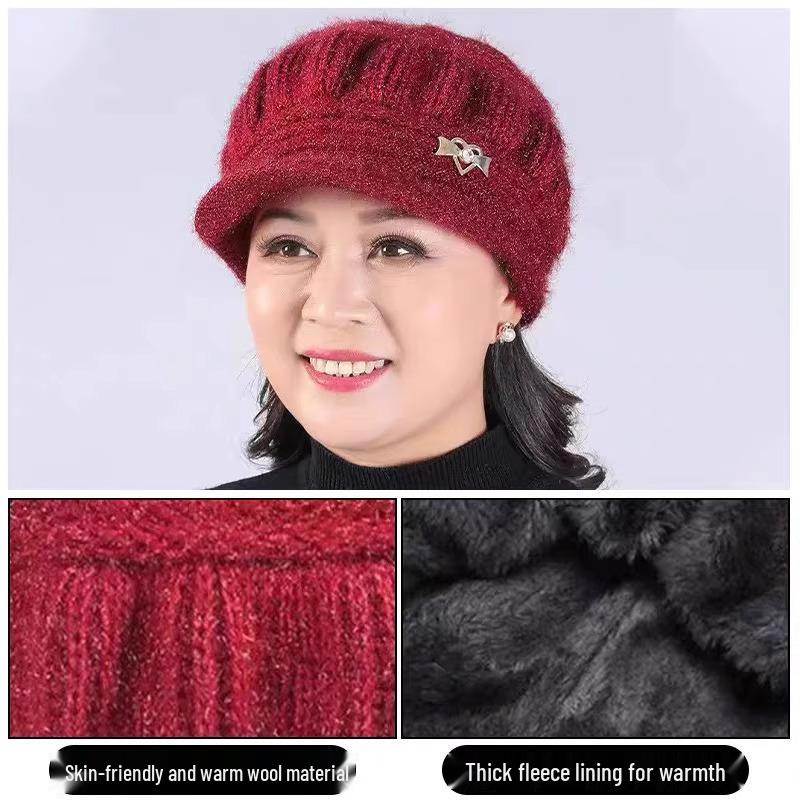 Mom's Warm Pumpkin Wool Hat: Velvet-Lined, Fashionable Knit for Middle-Aged & Elderly