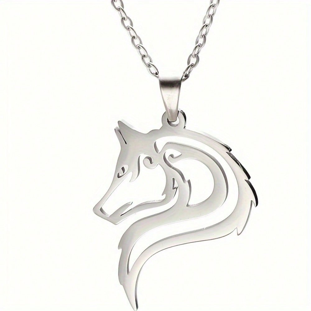 1 Piece Classic Punk Wolf Motif Necklace Stainless Steel Wilderness Animal Wolf Pendant Necklace Rock Couple Adornment Gift
