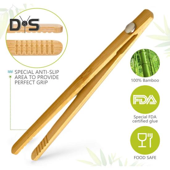 1/2 Stück Bambus-Toasterzange, magnetische Servierzange zum Kochen, Mini-Anti-Rutsch-Bambus-Utensilien für Speck, Brot, Salat