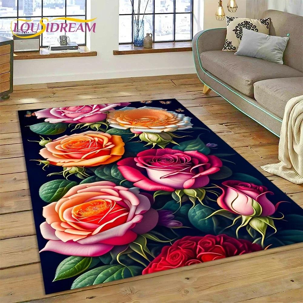 Gül Çiçekleri İskandinav Aşk Romantik Halı Kilim Yatak Odası Oturma Odası Ev Kanepe Dekorasyonu, Çocuk Oyunu Büyük Dekor Yer Paspası