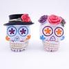 Day of The Dead Floral Skull Statue Colorful Flower Patterned Human Head Bone Model Resin Sugar Skull Figurine for Halloween Home Tabletop Decor