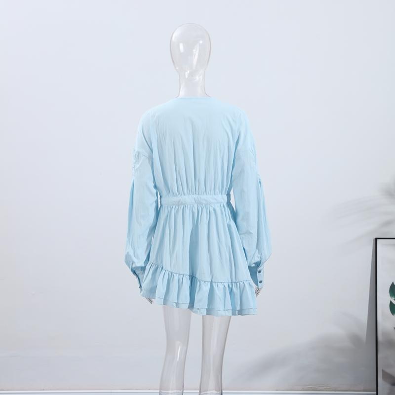 Casual Shirt Mini Dress Women Loose V-neck Buttons Dresses Lady Full Sleeve Spring Summer Above Knee Solid Robe Woman Streetwear