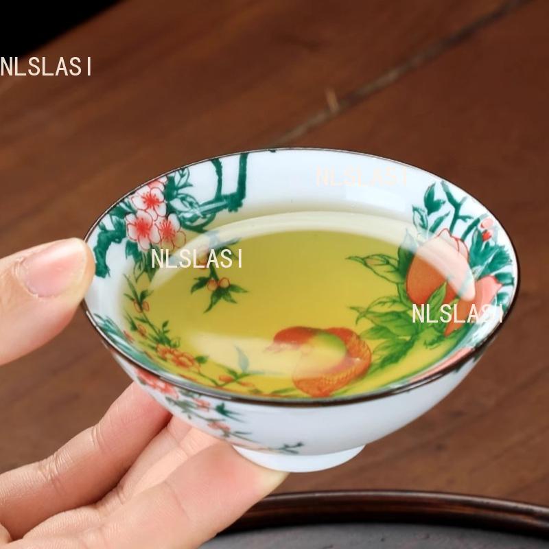 60ml Ceramic Kung Fu Tea Cup Painted Master Sipping Tea Cup Large Capacity Blue and White Bamboo Hat Tea Cup Drinking Utensils