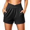 Women's Summer Casual Sport Yoga Shorts with High Waist Cross Waistband and Side Pockets Lightweight Breathable Fabric