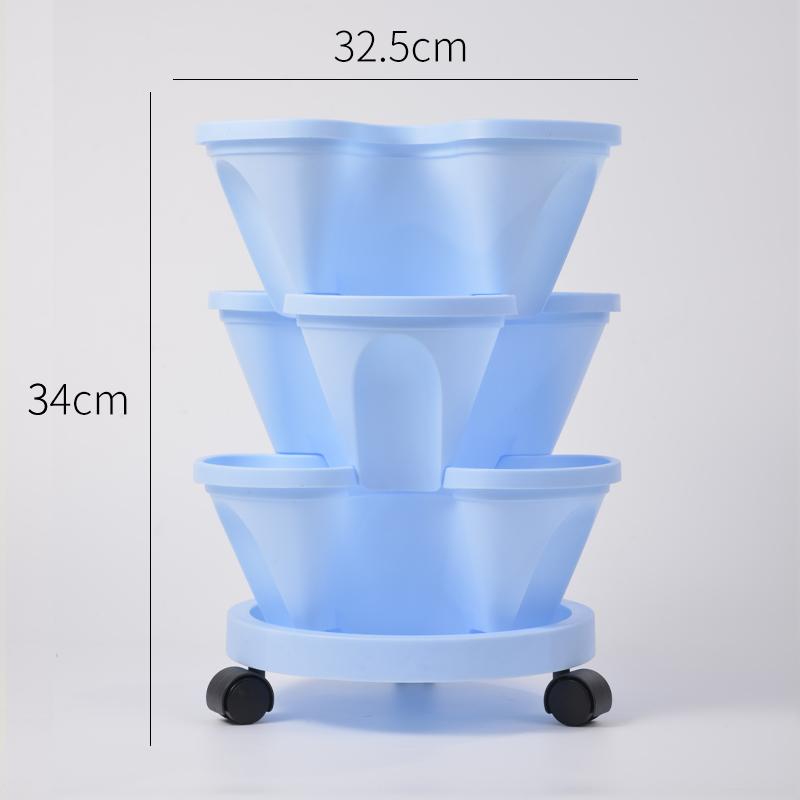 Three Dimensional Multi-layer Flowerpot with Roller Family Balcony Vegetable Fruit Growing Plastics Flower Shaped Flowerpot