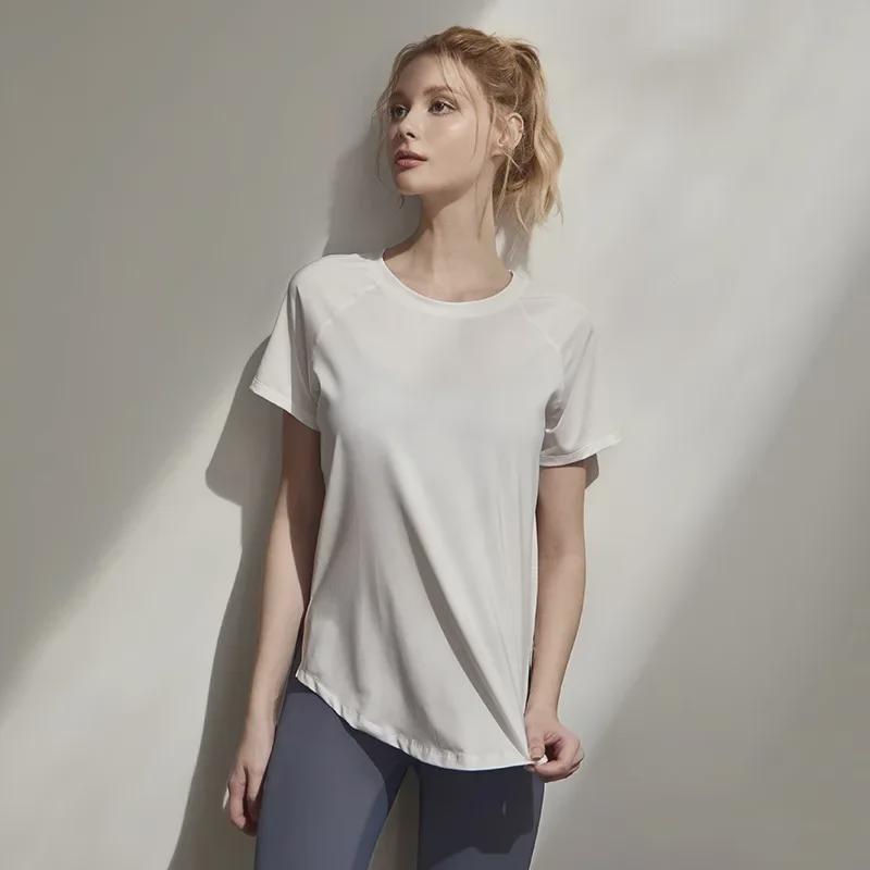 Damska letnia koszulka z krótkim rękawem do jogi i pilatesu - Luźny, oddychający T-shirt do biegania i fitnessu