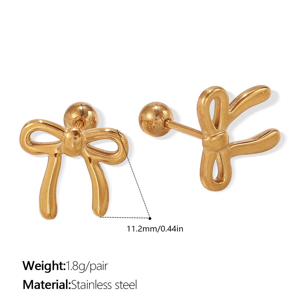 Premium Diamond Bow Earrings Stainless Steel Gold Plated Fashion Daily Earrings Women